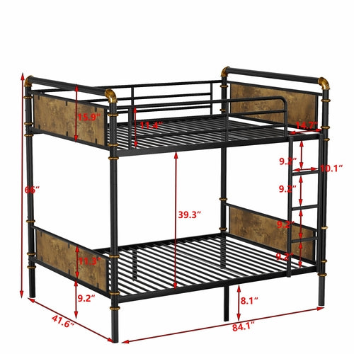 IronLoft™ – Twin XL Over Twin XL Metal Bunk Bed with Rustic Wood