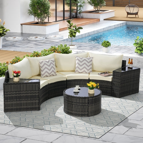 Outdoor Patio Furniture 7-Piece Half-Moon Sectional Round Patio