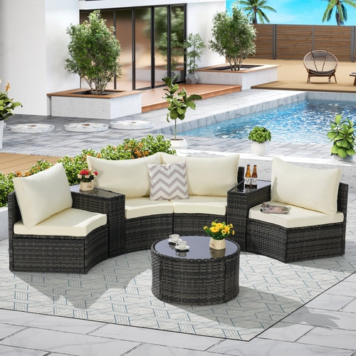 Outdoor Patio Furniture 7-Piece Half-Moon Sectional Round Patio