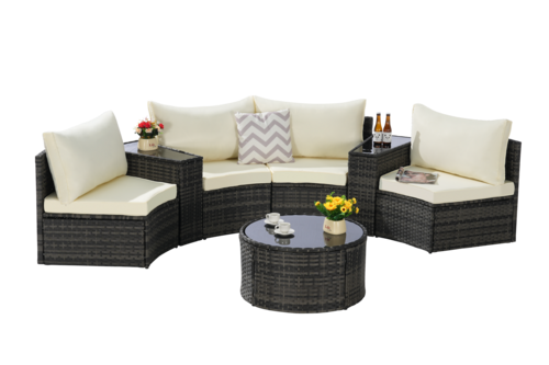 Outdoor Patio Furniture 7-Piece Half-Moon Sectional Round Patio