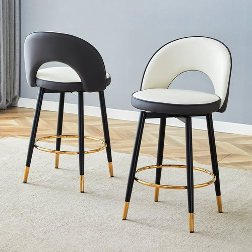 Modern White and Dark Gray Spliced Color PU Upholstered Bar Chair with