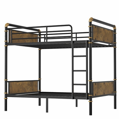IronLoft™ – Twin XL Over Twin XL Metal Bunk Bed with Rustic Wood