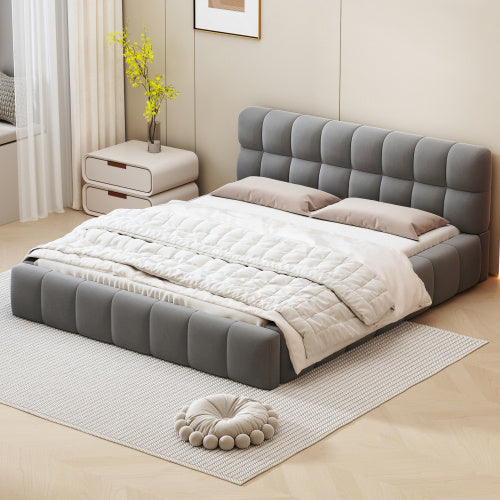 LuneluX_Home – 81.7" Upholstered Double Bed with Soft Linen Backrest