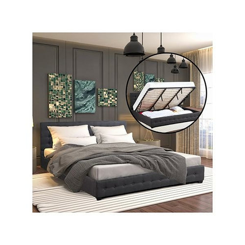 Eden Gas Lift Bed With Headboard Platform Storage Dark Grey Fabric