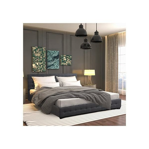 Eden Gas Lift Bed With Headboard Platform Storage Dark Grey Fabric
