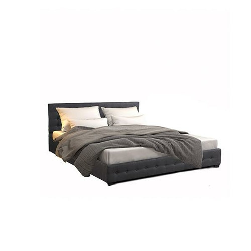 Eden Gas Lift Bed With Headboard Platform Storage Dark Grey Fabric