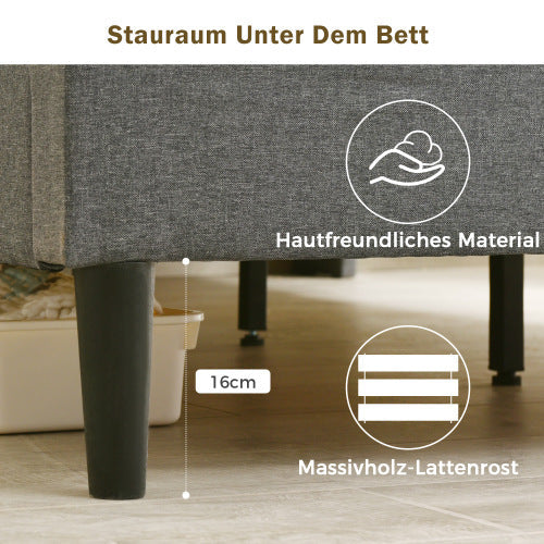 LuneluX_Home – Solid Wood Storage Bed with USB Charging Ports & LED
