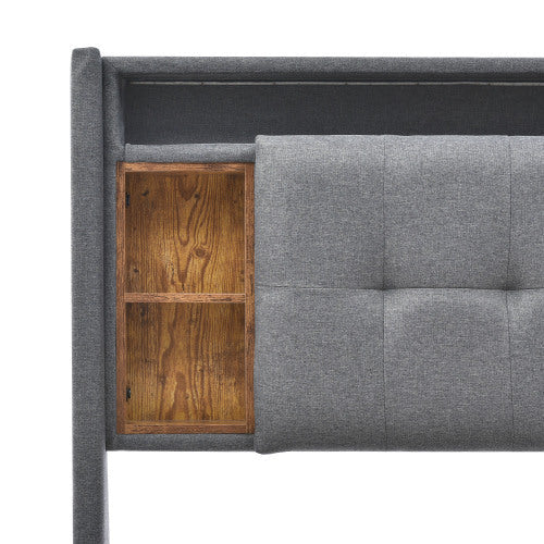 LuneluX_Home – Solid Wood Storage Bed with USB Charging Ports & LED