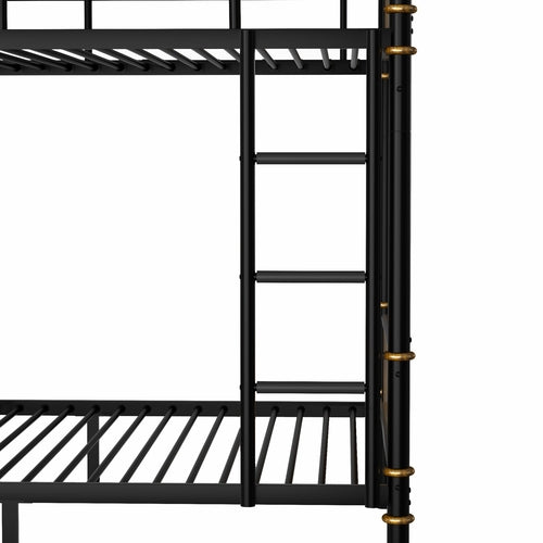 IronLoft™ – Twin XL Over Twin XL Metal Bunk Bed with Rustic Wood