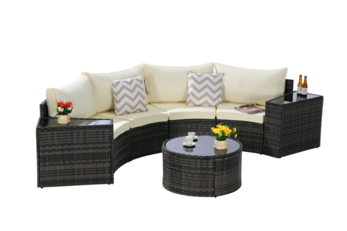 Outdoor Patio Furniture 7-Piece Half-Moon Sectional Round Patio