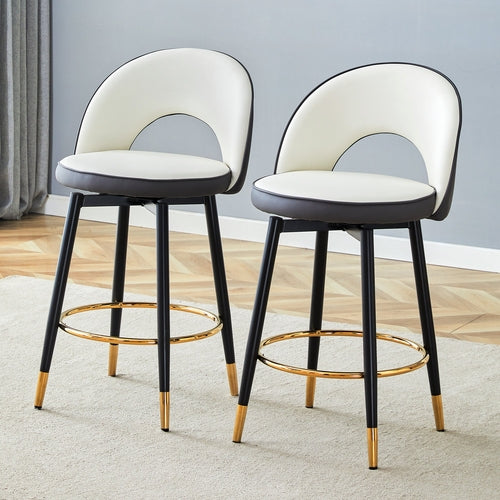 Modern White and Dark Gray Spliced Color PU Upholstered Bar Chair with